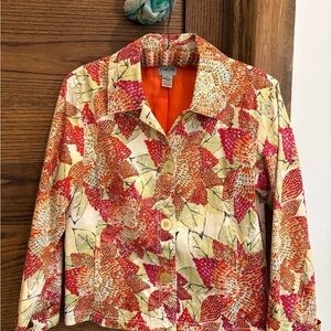 Chico's Vibrant Floral Blazer - Red, Orange, and Cream